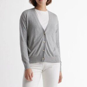 Quince Lightweight Cotton Cashmere Cardigan, Heathered Grey, XS